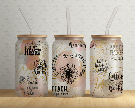Teacher 16 oz. Frosted Libbey Can Glass